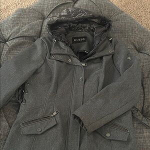 GUESS Women's Charcoal Puffer Coat